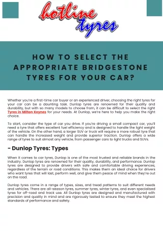 How to Select the Appropriate Dunlop Tyres for Your Car