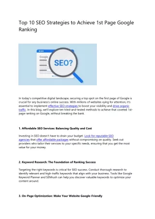 Mastering the Top 10 SEO Strategies for Attaining First Page Google Ranking