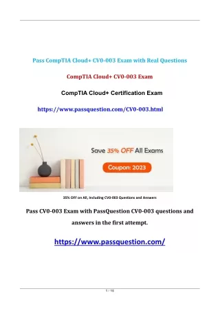 CompTIA Cloud  Certification CV0-003 Real Questions 2023