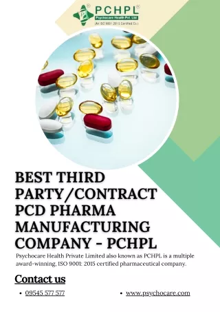 Best Third Party/Contract PCD pharma Manufacturing company - PCHPL