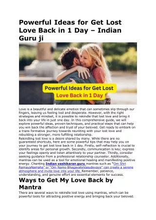 Powerful Ideas for Get Lost Love Back in 1 Day – Indian Guru ji