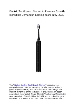 Electric Toothbrush Market to Examine Growth