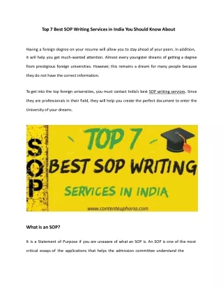 Top 7 Best SOP Writing Services in India You Should Know About