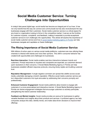Social Media Customer Service: Turning Challenges into Opportunities