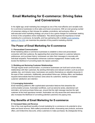 Email Marketing for E-commerce: Driving Sales and Conversions