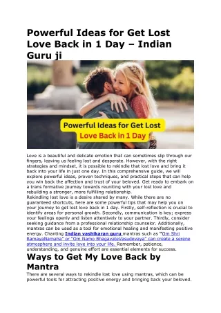 Powerful Ideas for Get Lost Love Back in 1 Day – Indian Guru ji