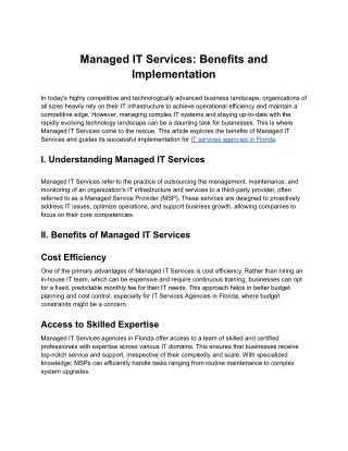 Managed IT Services: Benefits and Implementation