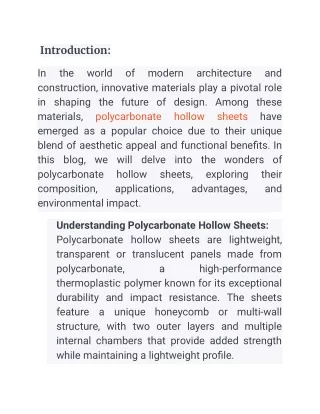 The Aesthetic and Functional Marvels of Polycarbonate Hollow Sheets