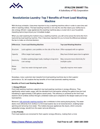 Revolutionize Laundry: Top 7 Benefits of Front Load Washing Machine