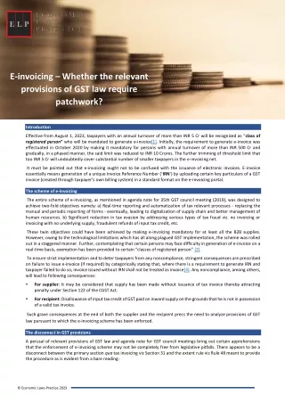 E-invoicing-Whether the relevant provisions of GST law require patchwork