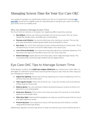 Managing Screen Time for Your Eye Care OKC