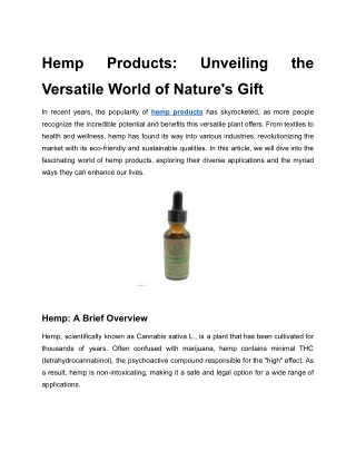 Hemp Products_ Unveiling the Versatile World of Nature's Gift