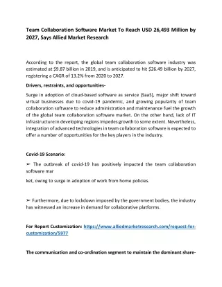 Team Collaboration Software Market To Reach USD 26,493 Million by 2027, Says AMR