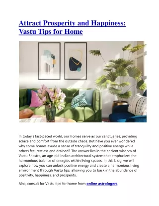 Attract Prosperity and Happiness Vastu Tips for Home