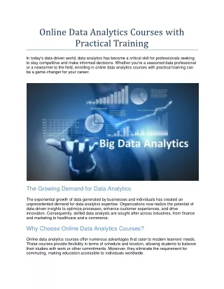 Online Data Analytics Courses with Practical Training