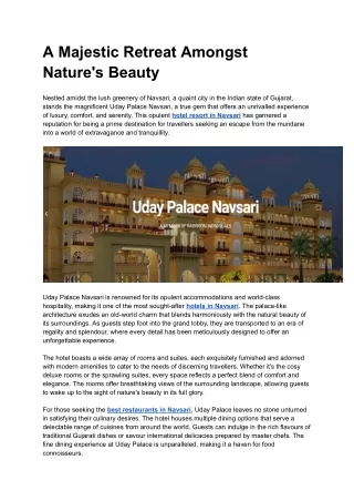 Uday Palace Navsari_ A Majestic Retreat Amongst Nature's Beauty