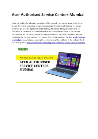 Acer Authorised Service Centers Mumbai