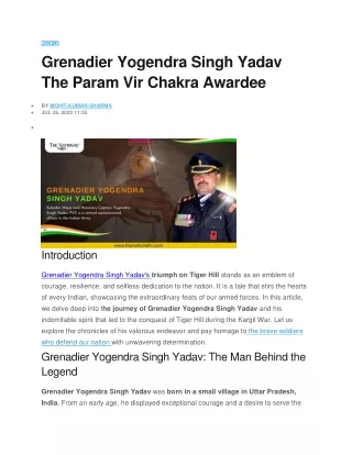 Grenadier Yogendra Singh Yadav The Param Vir Chakra Awardee