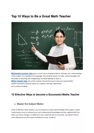 Mathematics Teacher Jobs-10 Ways To Be A Great Teacher