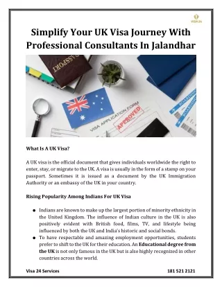 Simplify Your UK Visa Journey With Professional Consultants In Jalandhar