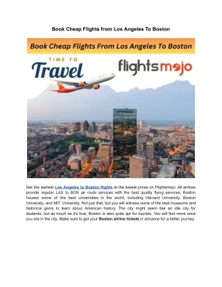 Book Cheap Flights from Los Angeles To Boston