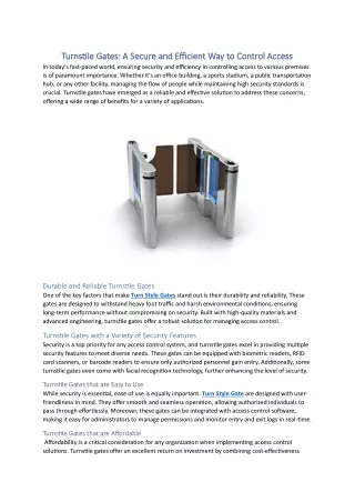 Turnstile Gates A Secure and Efficient Way to Control Access