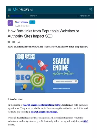 How Backlinks from Reputable Websites or Authority Sites Impact SEO