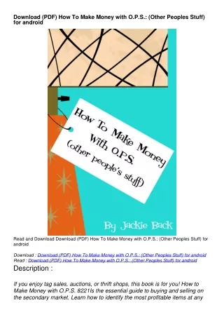 Download (PDF) How To Make Money with O.P.S.: (Other Peoples Stuff) for android