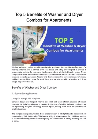 Top 5 Benefits of Washer and Dryer Combos for Apartments