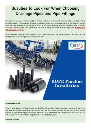 Qualities To Look For When Choosing Drainage Pipes and Pipe Fittings