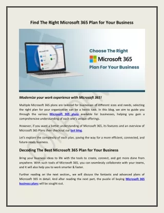 Find The Right Microsoft 365 Plan for Your Business