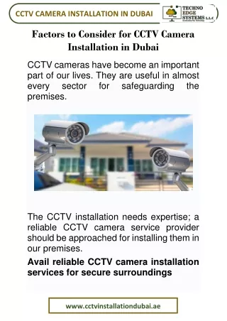 Factors to Consider for CCTV Camera Installation in Dubai