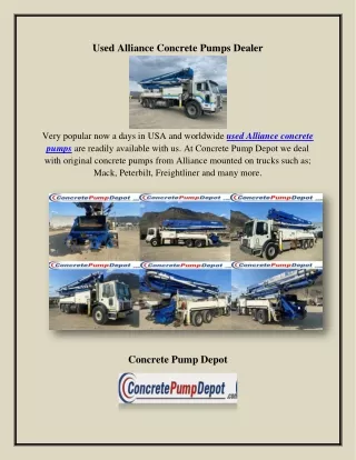 Used Alliance Concrete Pumps Dealer,  concretepumpdepot