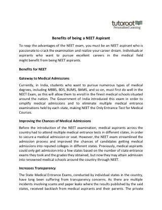 Benefits of being a NEET Aspirant