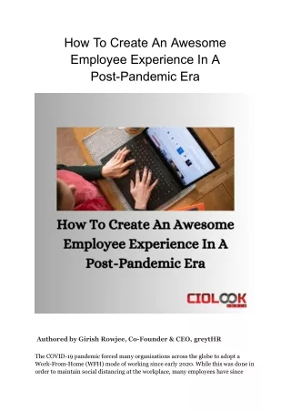 How To Create An Awesome Employee Experience In A Post-Pandemic Era