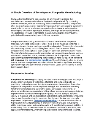 A Simple Overview of Techniques of Composite Manufacturing