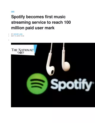 Spotify becomes first music streaming service to reach 100 million paid user mark