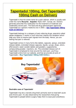 Get Tapentadol 100mg Cash on Delivery