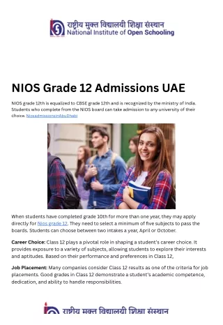 NIOS Grade 12 Admissions Dubai