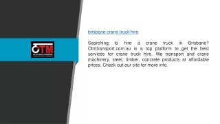 Brisbane Crane Truck Hire | Otmtransport.com.au