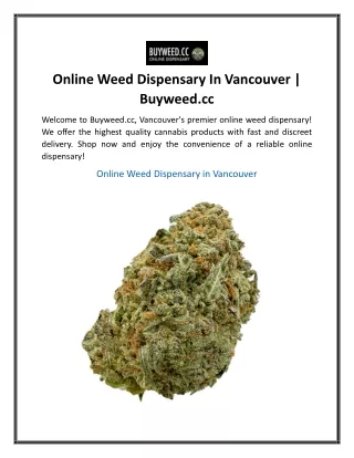 Online Weed Dispensary In Vancouver Buyweed