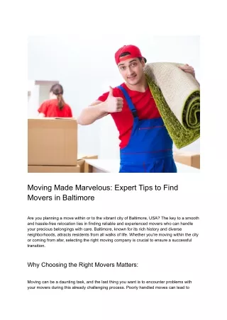 Moving Made Marvelous_ Expert Tips to Find Movers in Baltimore