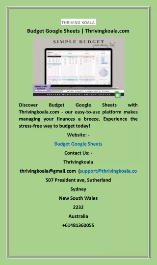 Budget Google Sheets  Thrivingkoala