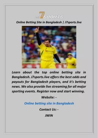 Online Betting Site in Bangladesh  J7sports.live