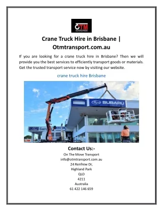 Crane Truck Hire in Brisbane  Otmtransport.com