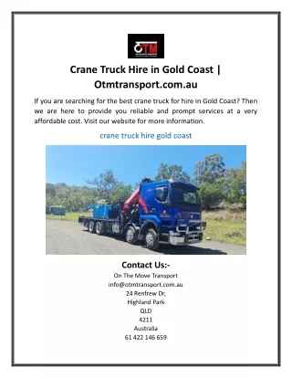 Crane Truck Hire in Gold Coast  Otmtransport.com..