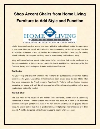 Shop Accent Chairs from Home Living Furniture