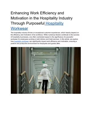 Enhancing Work Efficiency and Motivation in the Hospitality Industry Through Purposeful Hospitality Workwear