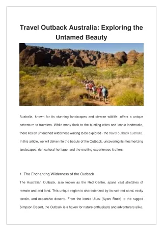 Travel Outback Australia Exploring the Untamed Beauty