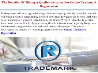 The Benefits Of Hiring A Quality Attorney For Online Trademark Registration